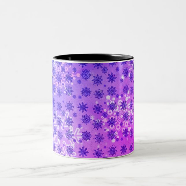 Blue Abstract Geometric Snowflakes Pink Blue Two-Tone Coffee Mug (Center)