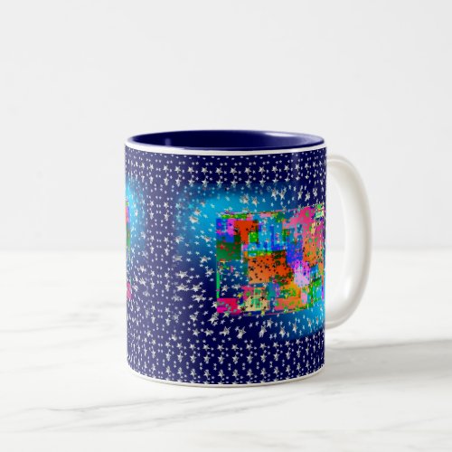 Blue Abstract Geometric Stars Bright Two_Tone Coffee Mug