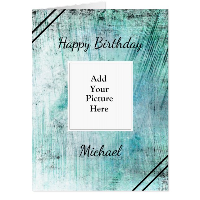 Blue Abstract Happy Birthday Add Your Photo Jumbo Card (Front)