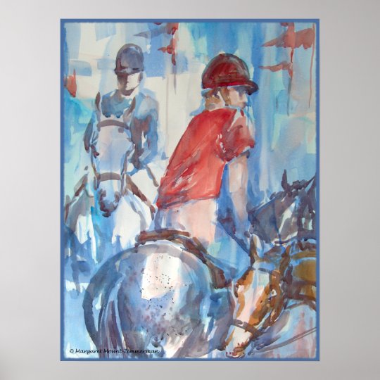Blue Abstract Horse And Rider Watercolor Art Poster Zazzle Com