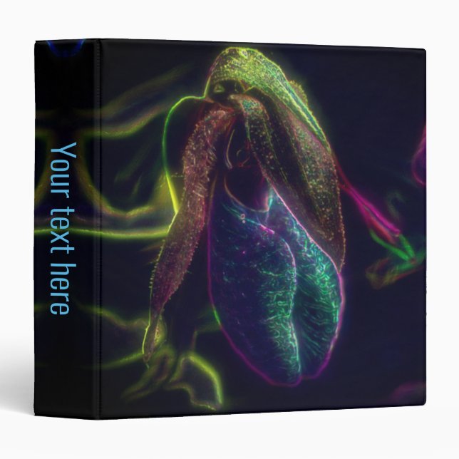 Blue Abstract Lady Slipper Flower Art Personalized 3 Ring Binder (Front/Spine)
