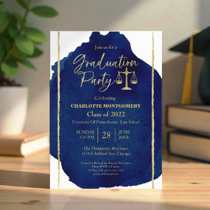 Blue Abstract Law School Graduation Party Invitation