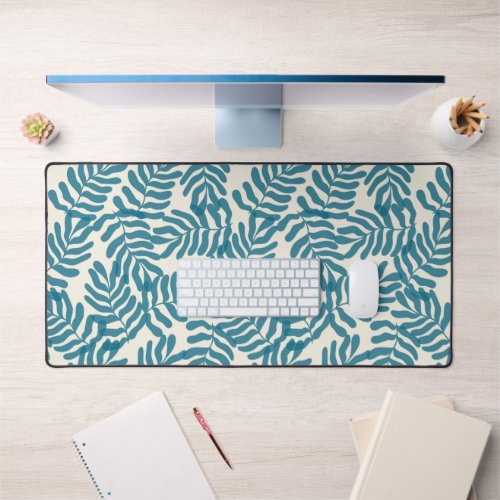Blue abstract leaves pattern desk mat