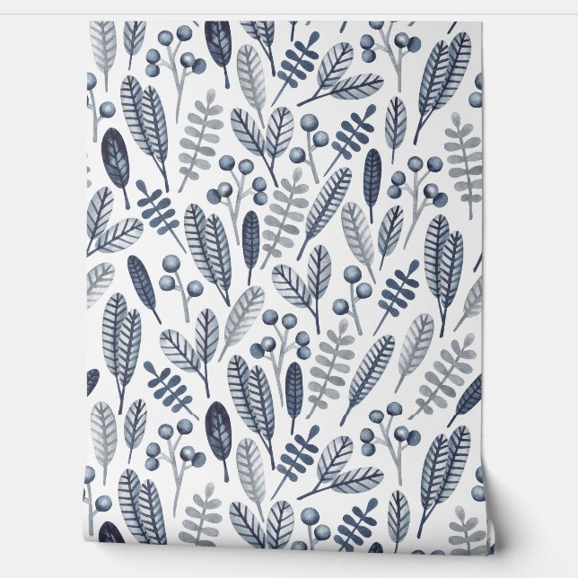 Blue abstract line leaves pattern  wallpaper  (Unrolling)
