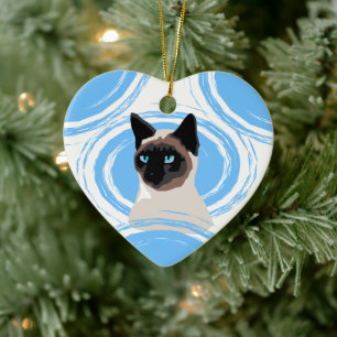 Blue Abstract Lucky Siamese Owner Ornament