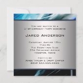 Blue Abstract Mans 21st Birthday Party Invitation (Back)