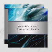 Blue Abstract Mans 21st Birthday Party Invitation (Front/Back)
