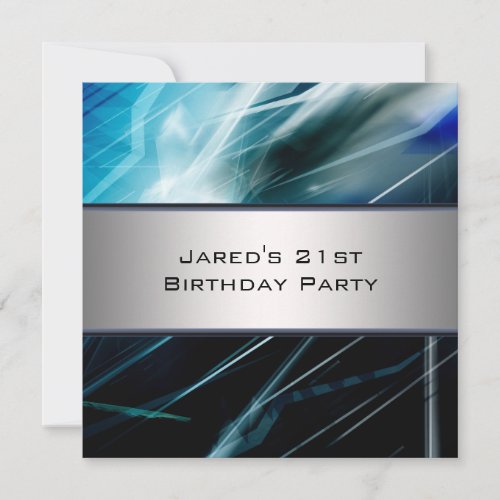 Blue Abstract Mans 21st Birthday Party Personalized Invites