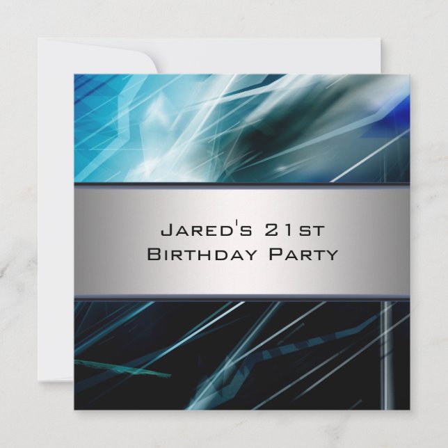 Blue Abstract Mans 21st Birthday Party Invitation (Front)