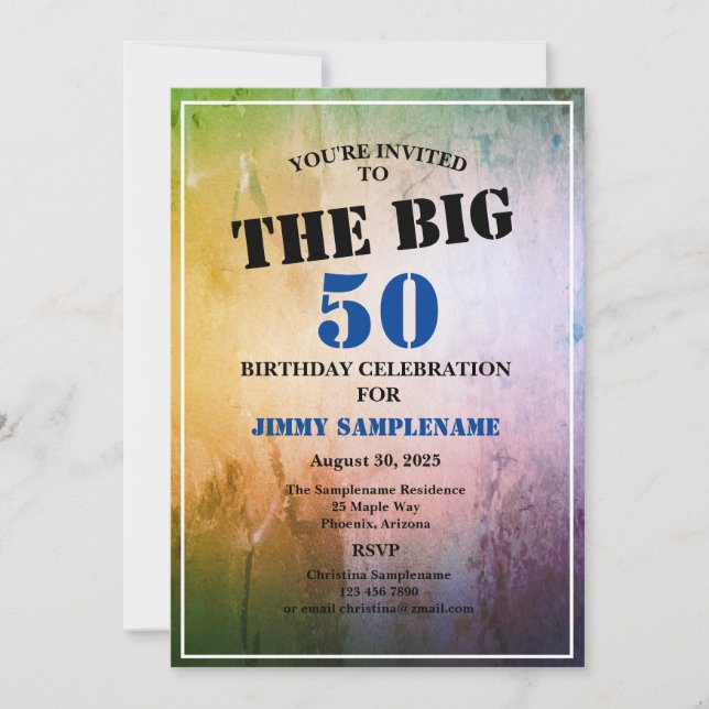 Blue Abstract Man's Birthday Celebrating The Big Invitation (Front)