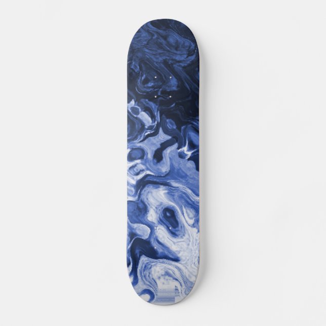 Blue Abstract Marble Art Skateboard Deck (Front)