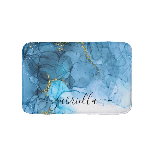 Blue Abstract Marble Bath Mat (Front)