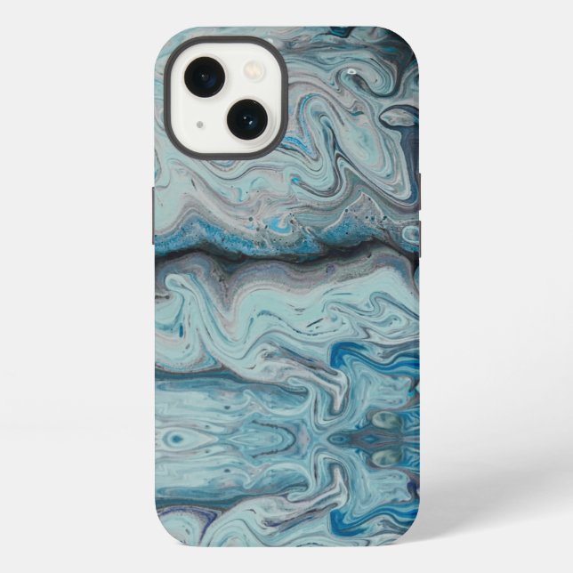 Blue abstract marble iphone 13 case. case (Back)