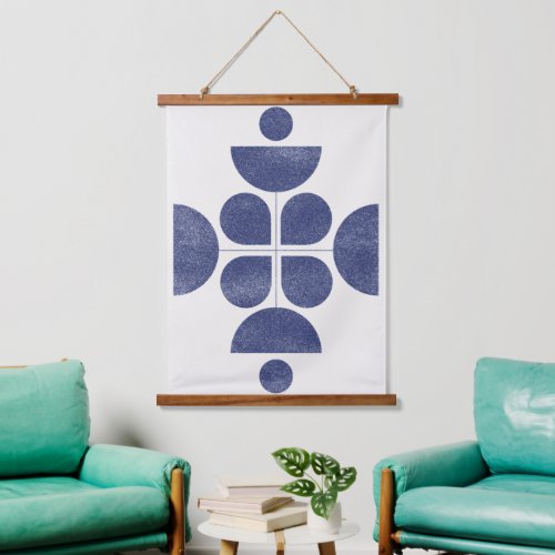 Blue abstract mid century pattern hanging tapestry