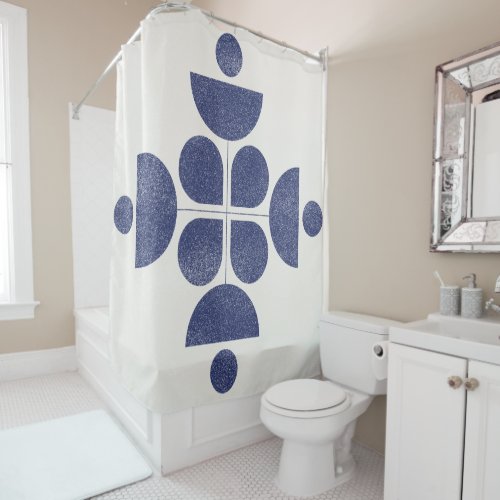 Blue abstract mid century pattern shower curtain