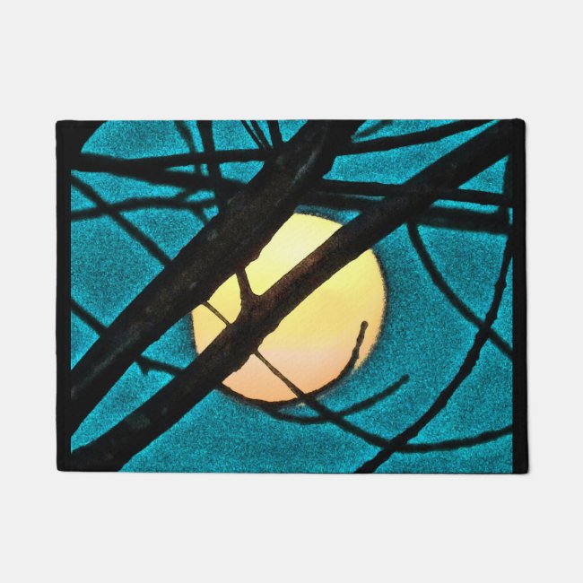Blue Abstract Midnight Moon Branch Doormat