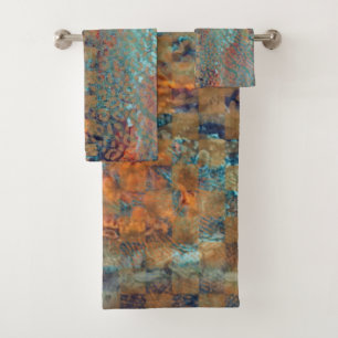 Blue Abstract Mixed Animal And Zebra Skin Bath Towel Set