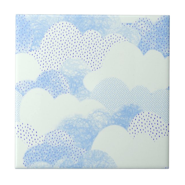 Blue Abstract Modern Rain Cloud Repeat Pattern Ceramic Tile (Front)
