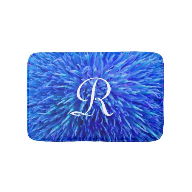 Blue Abstract Monogrammed Plush Bath Mat (Front)