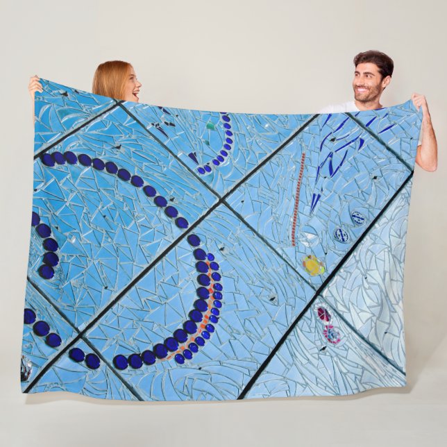Blue Abstract Mosaic Fleece Blanket (In Situ)
