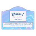 Blue Abstract Name Blessing Nursery Door Sign