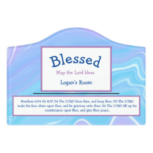 Blue Abstract Name Blessing Nursery Door Sign