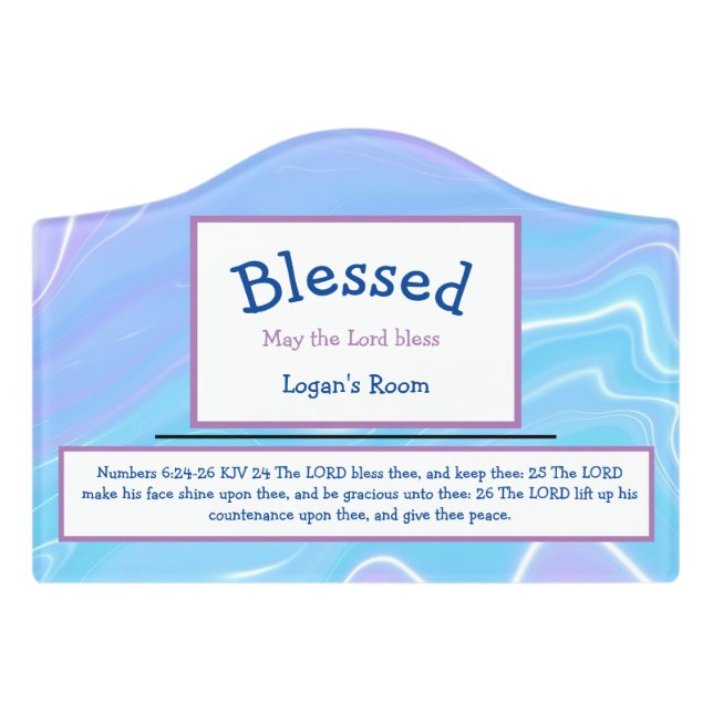 Blue Abstract Name Blessing Nursery Door Sign (Small Crest Front)