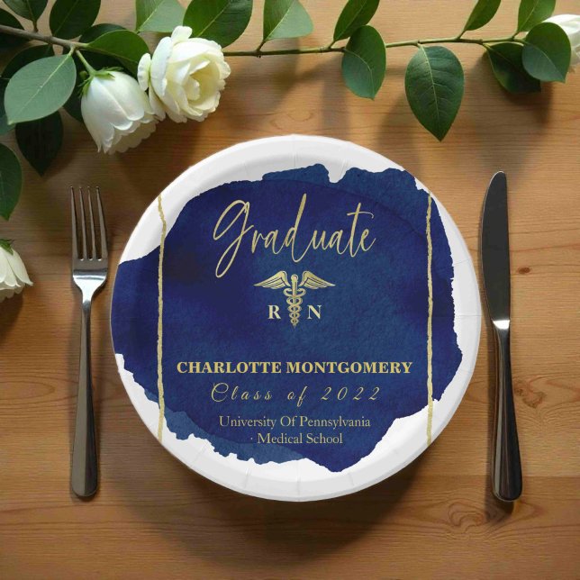 Blue Abstract Nurse Medical Caduceus Graduation Paper Plates (Creator Uploaded)