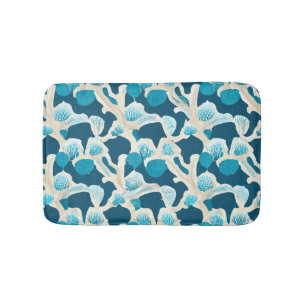 Blue Abstract Ocean Floor Coastal Pattern Bath Mat