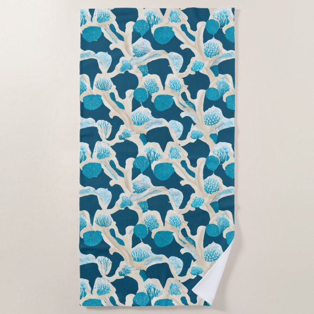 Blue Abstract Ocean Floor | Coastal Pattern Beach Towel (Front)