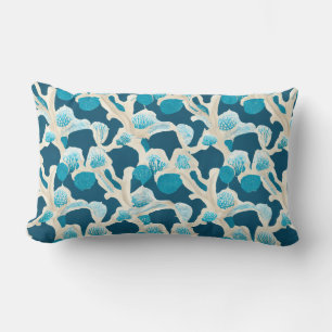 Blue Abstract Ocean Floor Coastal Pattern Lumbar Pillow