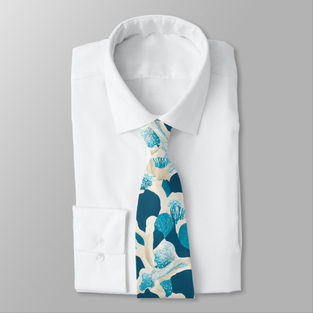 Blue Abstract Ocean Floor | Coastal Pattern Neck Tie (Tied)