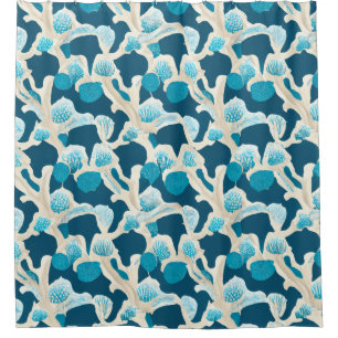 Blue Abstract Ocean Floor   Coastal Pattern Shower Curtain