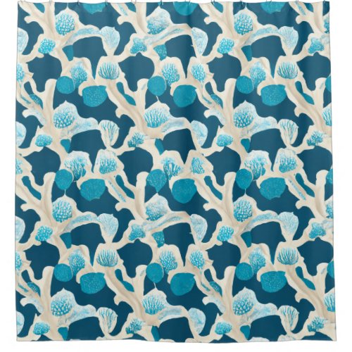 Blue Abstract Ocean Floor  Coastal Pattern Shower Curtain