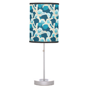 Blue Abstract Ocean Floor Coastal Pattern Table Lamp