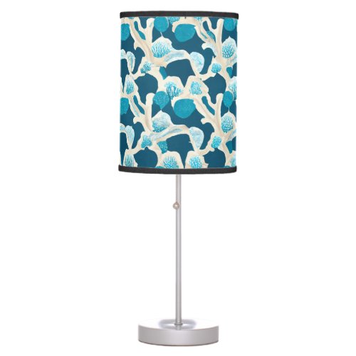 Blue Abstract Ocean Floor  Coastal Pattern Table Lamp