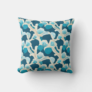 Blue Abstract Ocean Floor Coastal Pattern Throw Pillow