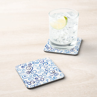 Blue Abstract Painted Curvy Pattern Drink Coaster
