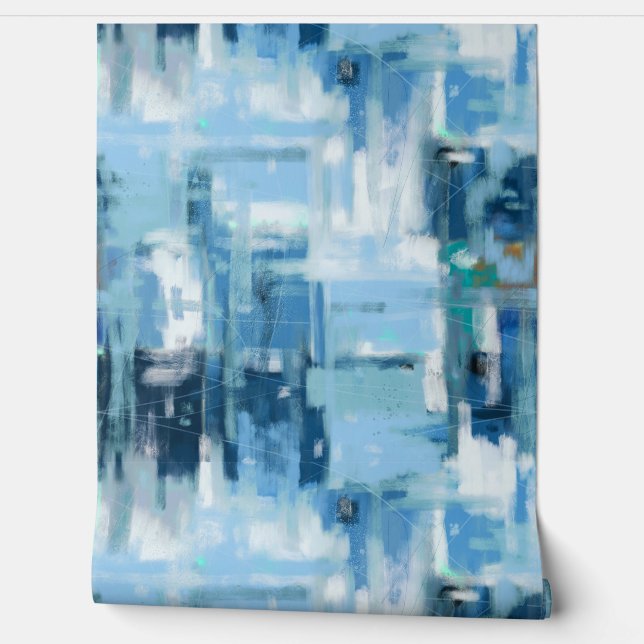 Blue Abstract Painting Modern Contemporary Art  Wallpaper (Unrolling)