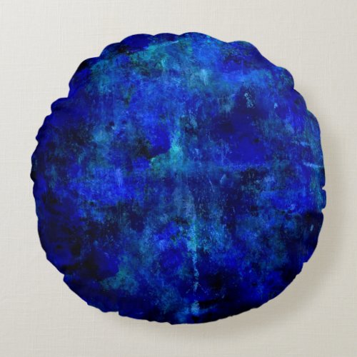 Blue Abstract Painting Round Pillow