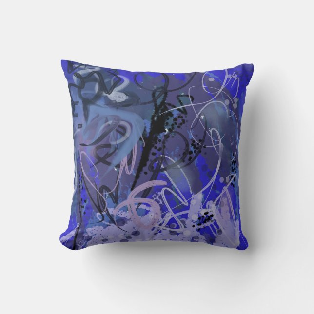 Blue abstract painting throw pillow (Front)