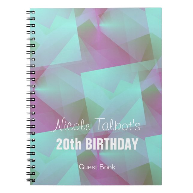 Blue Abstract pastel 20th Birthday Guest Book 4 (Front)