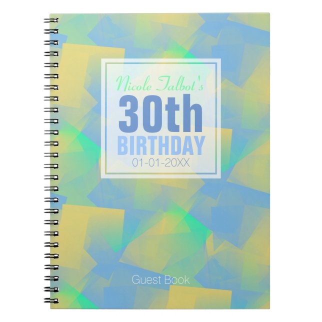 Blue Abstract pastel 30th Birthday Guest Book 3a (Front)