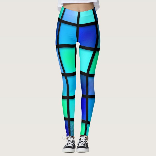 BLUE ABSTRACT PATTERN YOGA PANTS LEGGINGS (Front)