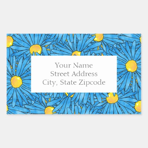  Blue Abstract Pen  Watercolor Asters labels