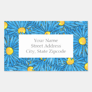 Blue Abstract Pen & Watercolor Asters labels