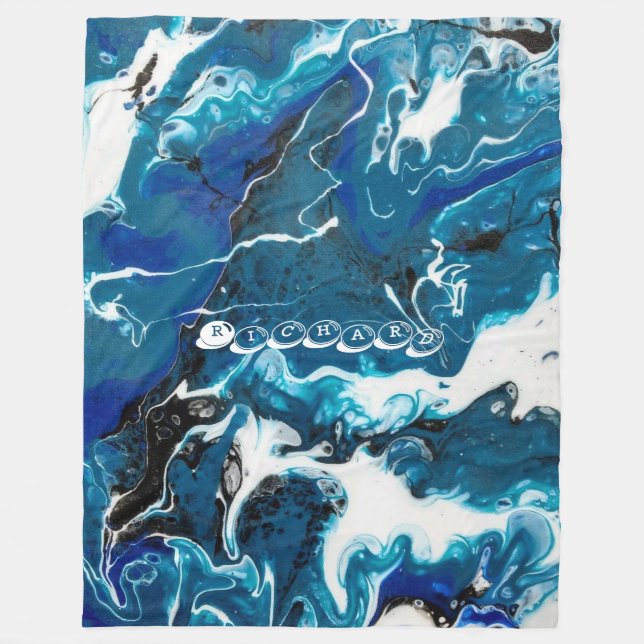 Blue Abstract Personalized Fleece Throw Blanket (Front)