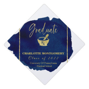 Blue Abstract Pharmacy School Graduation  Cap Topper
