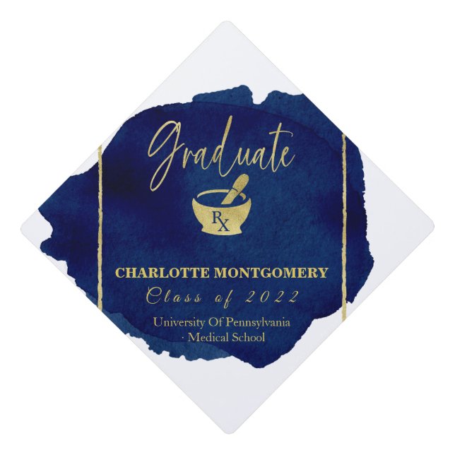 Blue Abstract Pharmacy School Graduation  Cap Topper (Front)