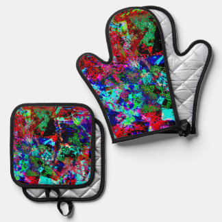 Blue abstract pot holder and oven mitt,Happy blue Oven Mitt & Pot Holder Set